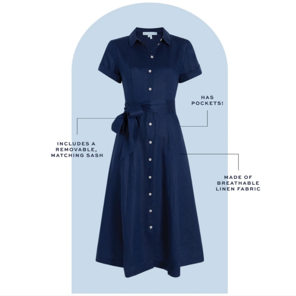 Hill House The Lily Dress Navy Linen - Picture 5 of 6